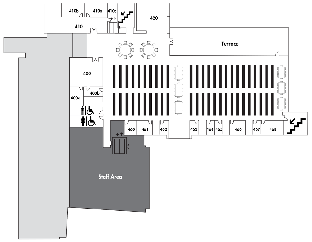 Fourth Floor map showing room locations and layout